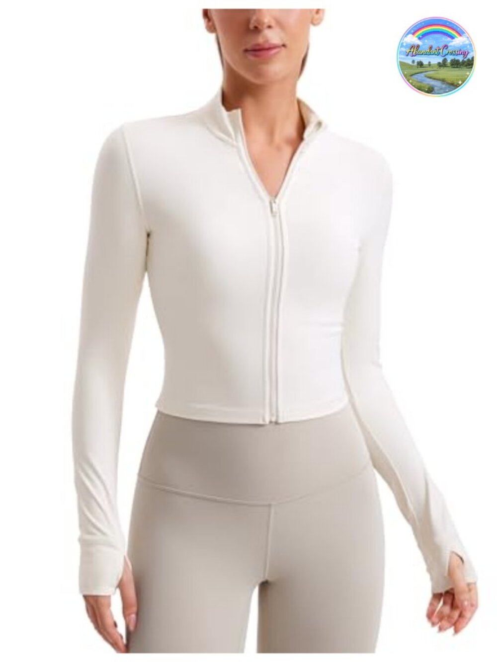 Cropped Athletic Jacket Butterluxe Mockneck Thumbholes Zip Slim Fit